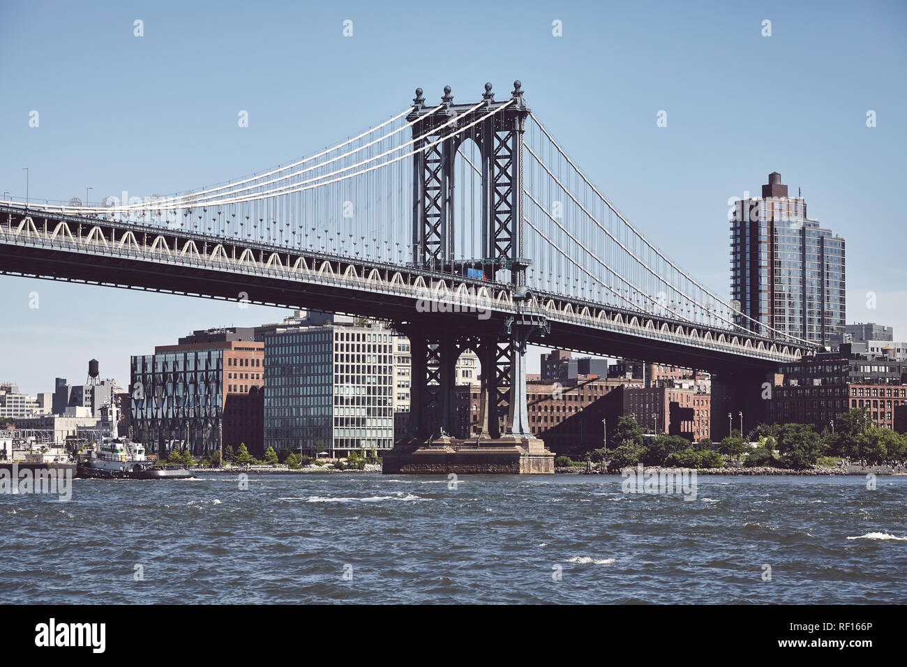 Pont de Manhattan et de Brooklyn, tons de couleur photo, New York, USA. Banque D'Images