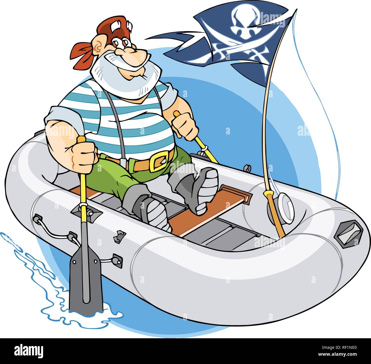 Sur l'illustration est un mignon pirate avec un petit bateau. Illustration de Vecteur