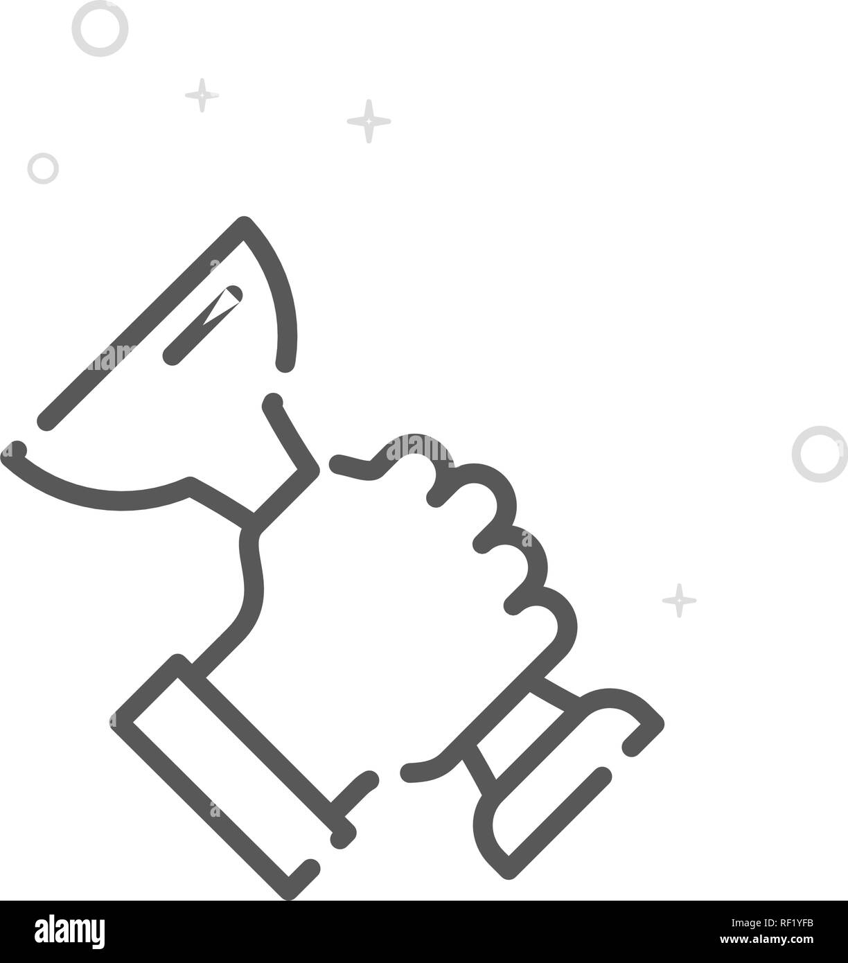 La main avec l'icône de la ligne du vecteur de trophée. Hand Holding Trophy Cup Symbole, Pictogramme, signe. Résumé Arrière-plan géométrique de la lumière. Avc. modifiable Ligne de réglage Illustration de Vecteur