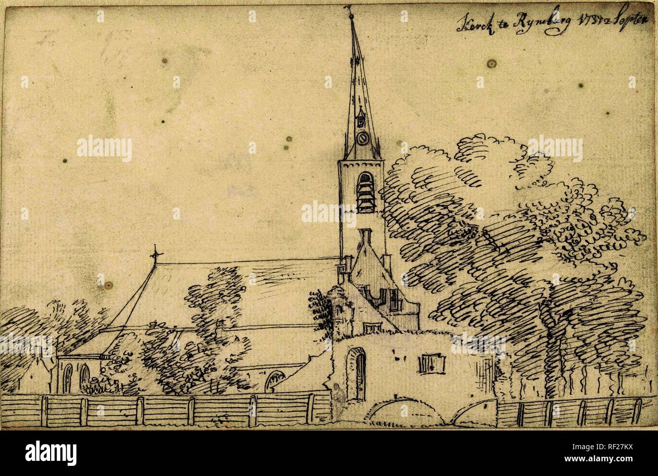 L'église à Rijnsburg. Rapporteur pour avis : Cornelis Pronk. Dating : 2-Sep-1737. Dimensions : H 132 mm × W 203 mm. Musée : Rijksmuseum, Amsterdam. Banque D'Images