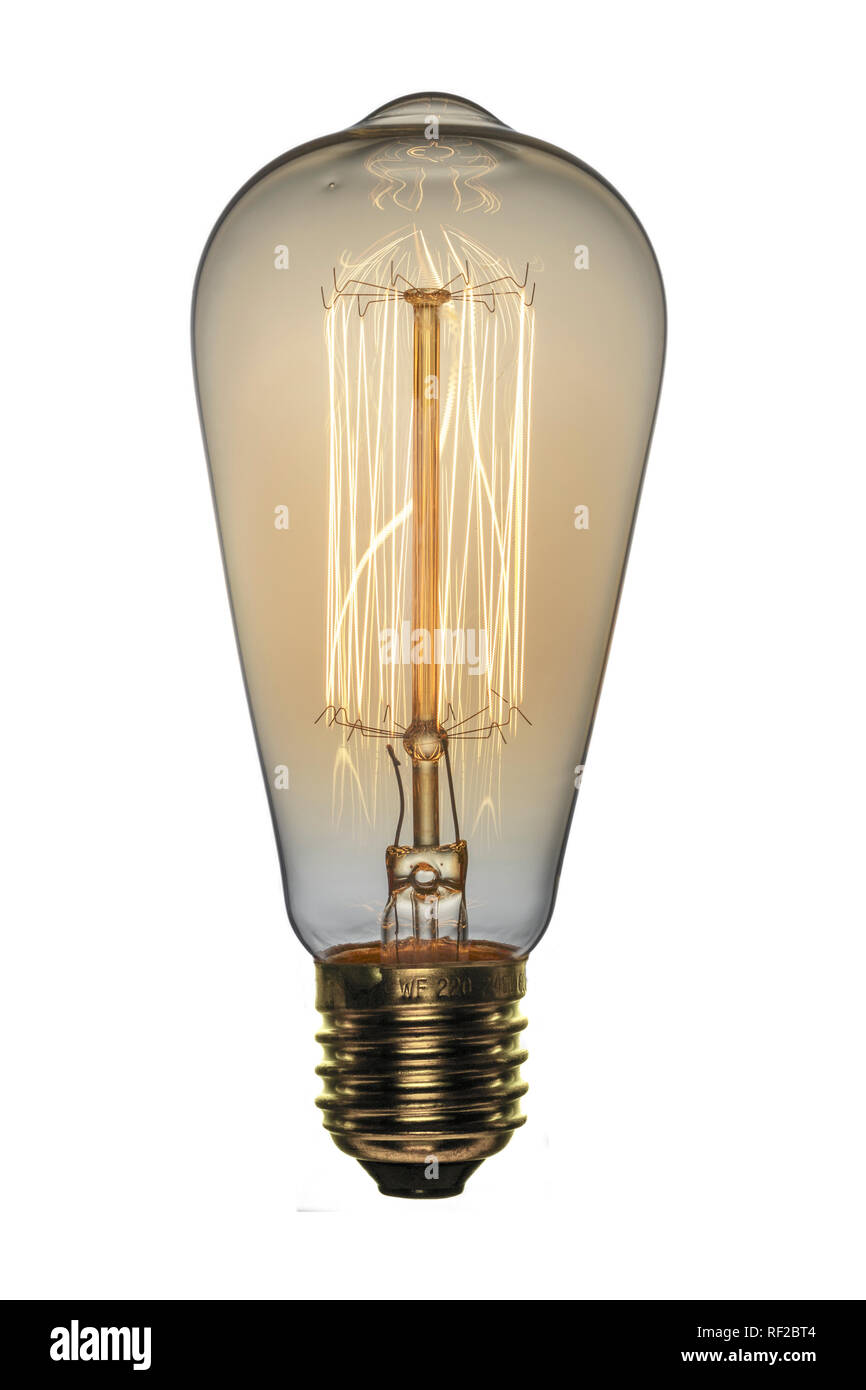La lampe de rétro, style d'Edison. Objet isolé sur un fond blanc. Banque D'Images