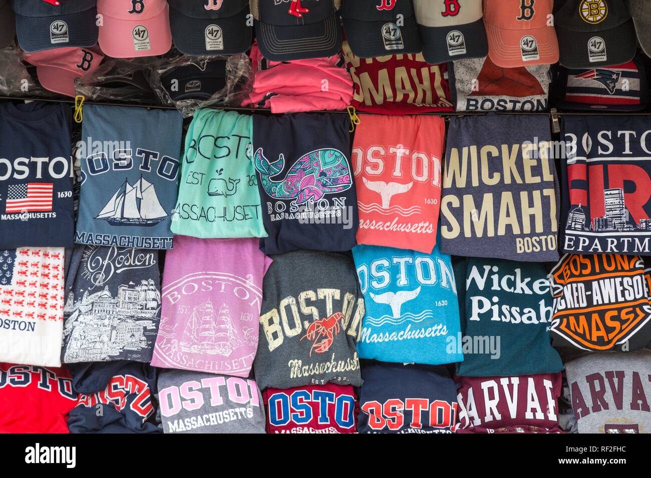 Boston chemises, T-shirts, stand de souvenirs, Boston, Massachusetts, USA Banque D'Images