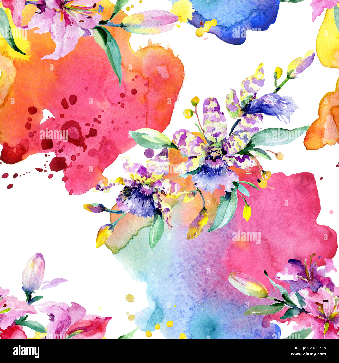 Orchidée fleur rose et pourpre. Printemps sauvage de fleurs sauvages de la feuille. Illustration à l'aquarelle. Aquarelle Dessin aquarelle mode isolé. Retour transparente Banque D'Images