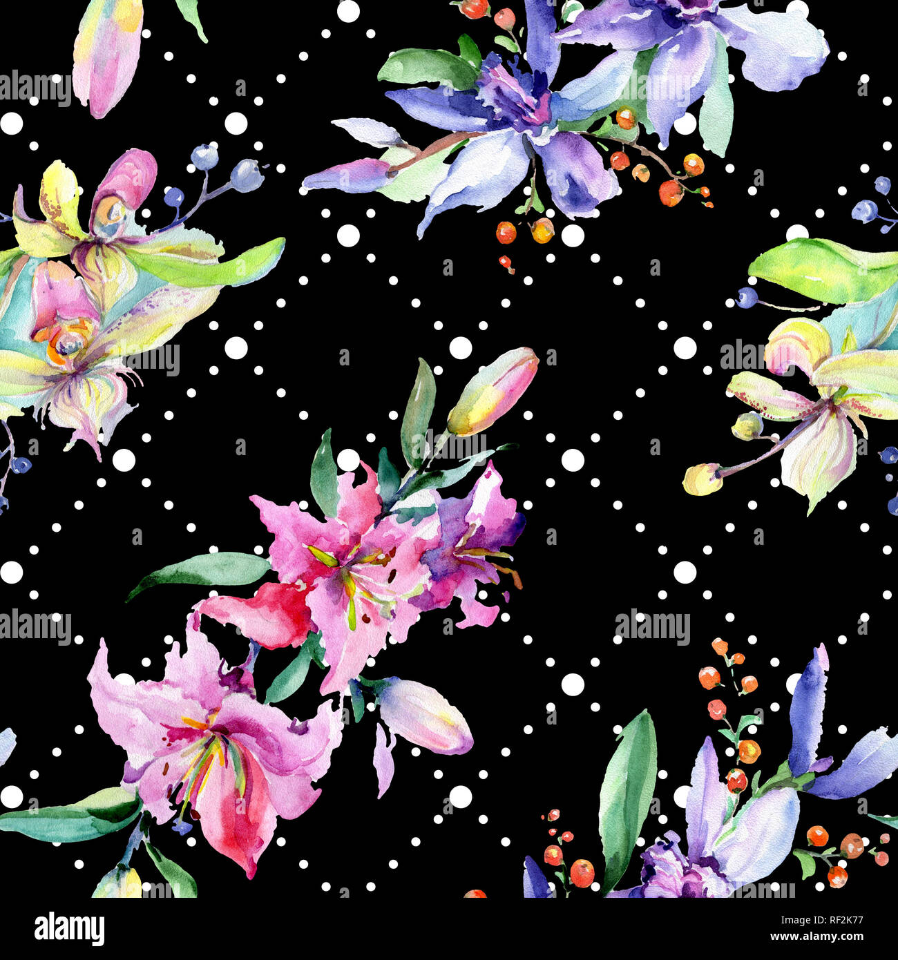 Orchidée fleur rose et pourpre. Printemps sauvage de fleurs sauvages de la feuille. Illustration à l'aquarelle. Aquarelle Dessin aquarelle mode isolé. Retour transparente Banque D'Images