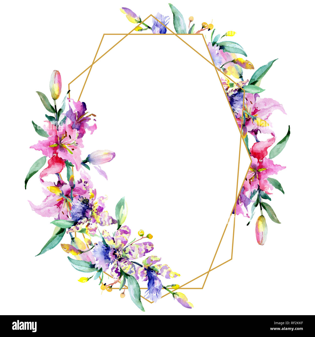 Orchidée fleur rose et pourpre. Lame de ressort sauvages isolés de fleurs sauvages. Contexte aquarelle illustration set. Aquarelle Dessin aquarelle mode iso Banque D'Images