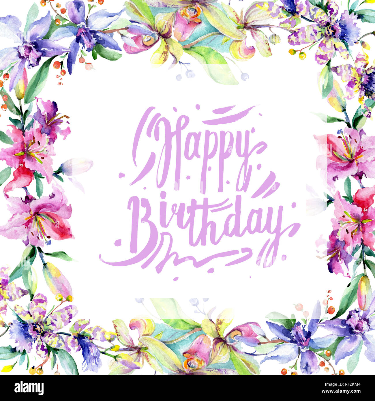 Orchidée fleur rose et pourpre. Lame de ressort sauvages isolés de fleurs sauvages. Contexte aquarelle illustration set. Aquarelle Dessin aquarelle mode iso Banque D'Images