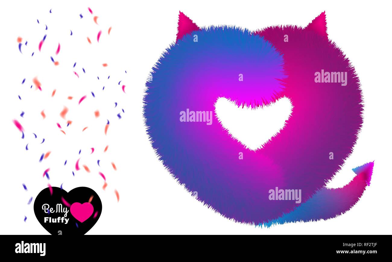 Cute Valentine post card rose violet avec coeur diable moelleux Illustration de Vecteur