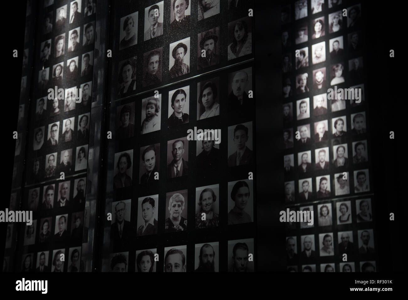 Photos de victimes juives de l'Holocauste en tant qu'une partie de l'exposition sur la Musée de la Seconde Guerre mondiale à Gdansk, Pologne Banque D'Images