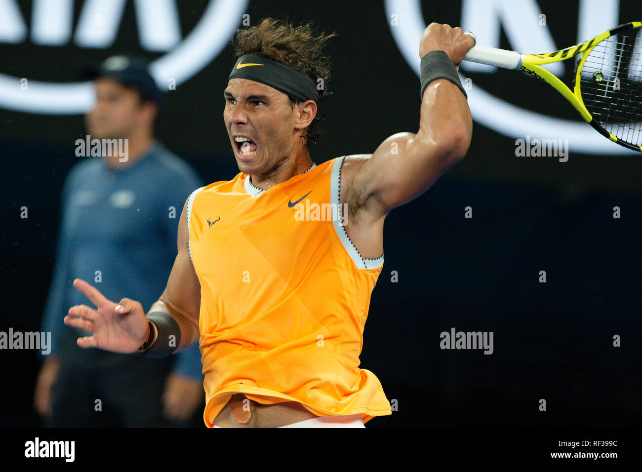 Melbourne, Australie. 24 Jan, 2019. Rafael Nadal de l'Espagne entrait dans  la finale à l'Australian Open 2019 Tournoi de tennis du Grand Chelem à  Melbourne, Australie. Frank Molter/Alamy live news Photo Stock -