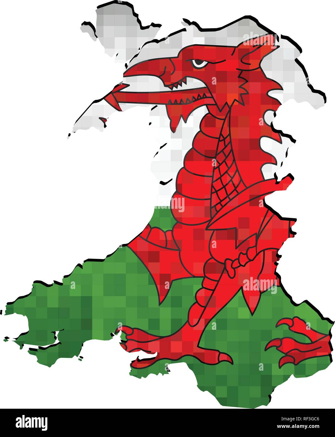 Grunge Galles carte avec à l'intérieur du pavillon - Illustration, résumé grunge flag mosaïque de pays de Galles Illustration de Vecteur