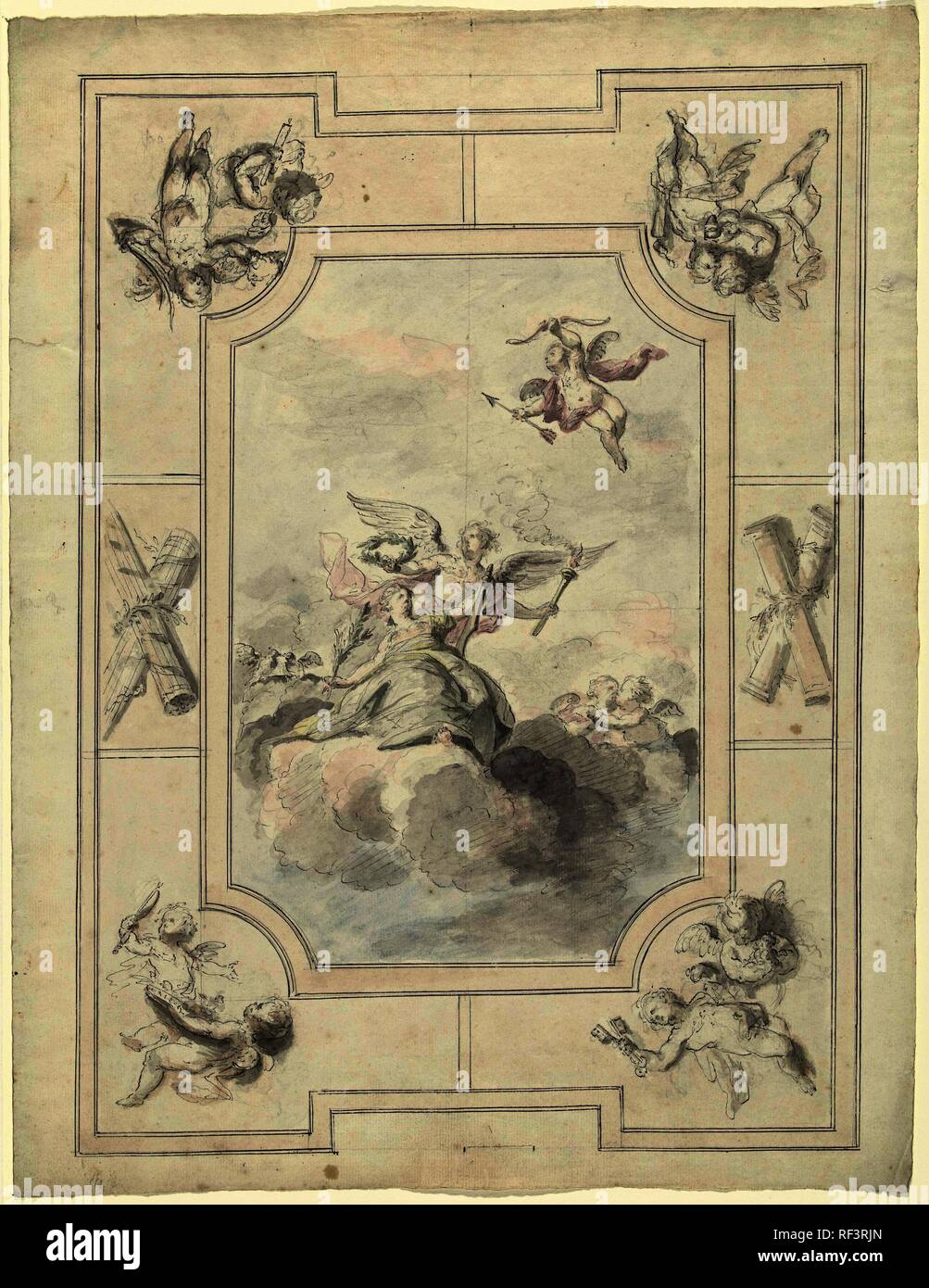 Conception pour une peinture de plafond avec l'allégorie de la paix. Rapporteur pour avis : Dionys van Nijmegen. Dating : 1715 - 1798. Dimensions : H 502 mm × W 385 mm. Musée : Rijksmuseum, Amsterdam. Banque D'Images