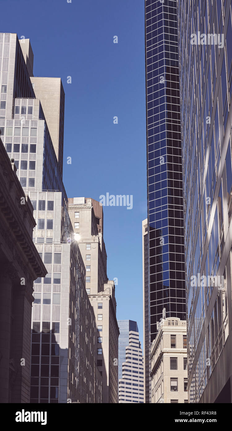 Le centre-ville de New York l'architecture, aux tons couleur vintage photo, USA. Banque D'Images