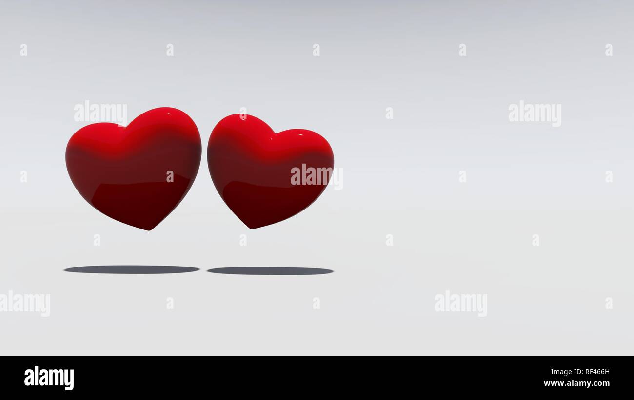Deux coeurs rouges sur fond blanc, 3D Rendering Banque D'Images
