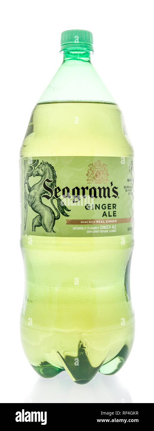 Winneconne, WI - 12 janvier 2019 : une bouteille de deux litres de soda au gingembre Seagrams dans un contexte isolé. Banque D'Images