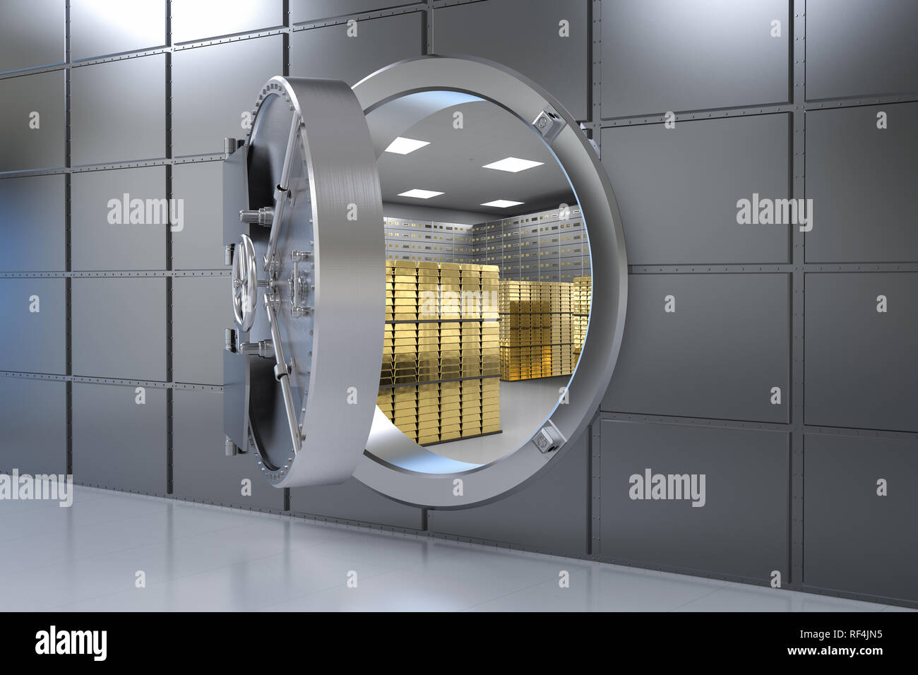 Le rendu 3D coffrefort de banque métallique ou en acier coffre ouvert Photo Stock Alamy