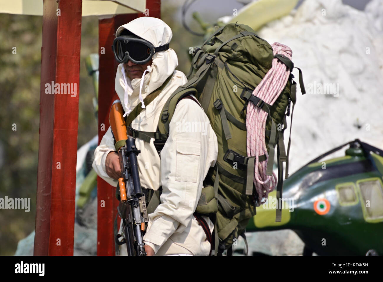 Calcutta, Inde - 23 janvier 2019 : l'armée indienne pratique leur défilé pendant la journée de la république. La cérémonie est faite par l'armée indienne chaque année Banque D'Images