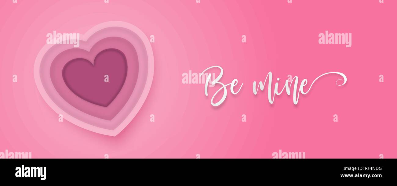 Coupe papier origami valentines day bannière web dans des tons pastel. Maison de vacances love design bannière horizontale. Être mon coeur. Illustration de Vecteur