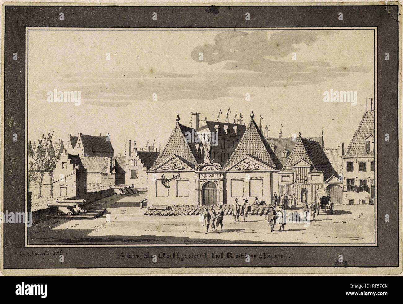 Geschuthuis Ammonitiehuis Het et à l'Oostpoort à Rotterdam. Rapporteur pour avis : Cornelis Pronk (mentionné sur l'objet). Dating : 1701 - 1759. Dimensions : H 158 mm × W 233 mm. Musée : Rijksmuseum, Amsterdam. Banque D'Images