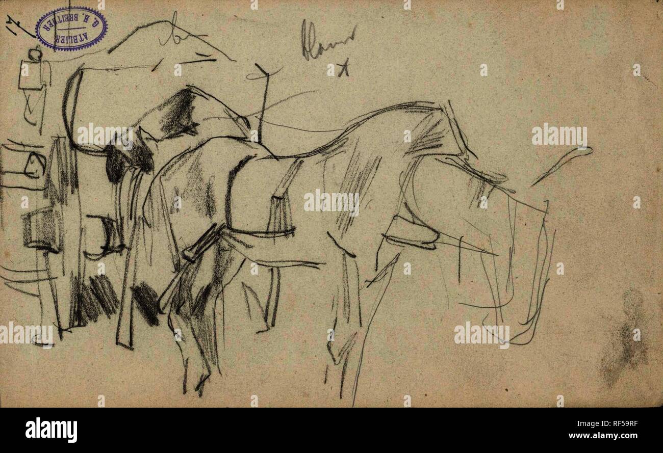 Les chevaux pour une voiture. Rapporteur pour avis : George Hendrik Breitner. Dating : 1888. Lieu : Amsterdam. Dimensions : H 129 mm × W 209 mm. Musée : Rijksmuseum, Amsterdam. Banque D'Images