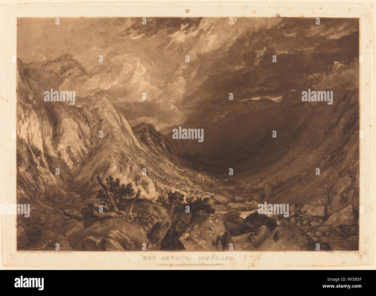 Ben Arthur. En date du : publié 1819. Technique : eau-forte et manière noire. Musée : National Gallery of Art, Washington DC. Auteur : Joseph Mallord William Turner et Thomas Goff Lupton. TURNER, Joseph Mallord William. Conçu et gravé par Joseph Mallord William Turner. Banque D'Images
