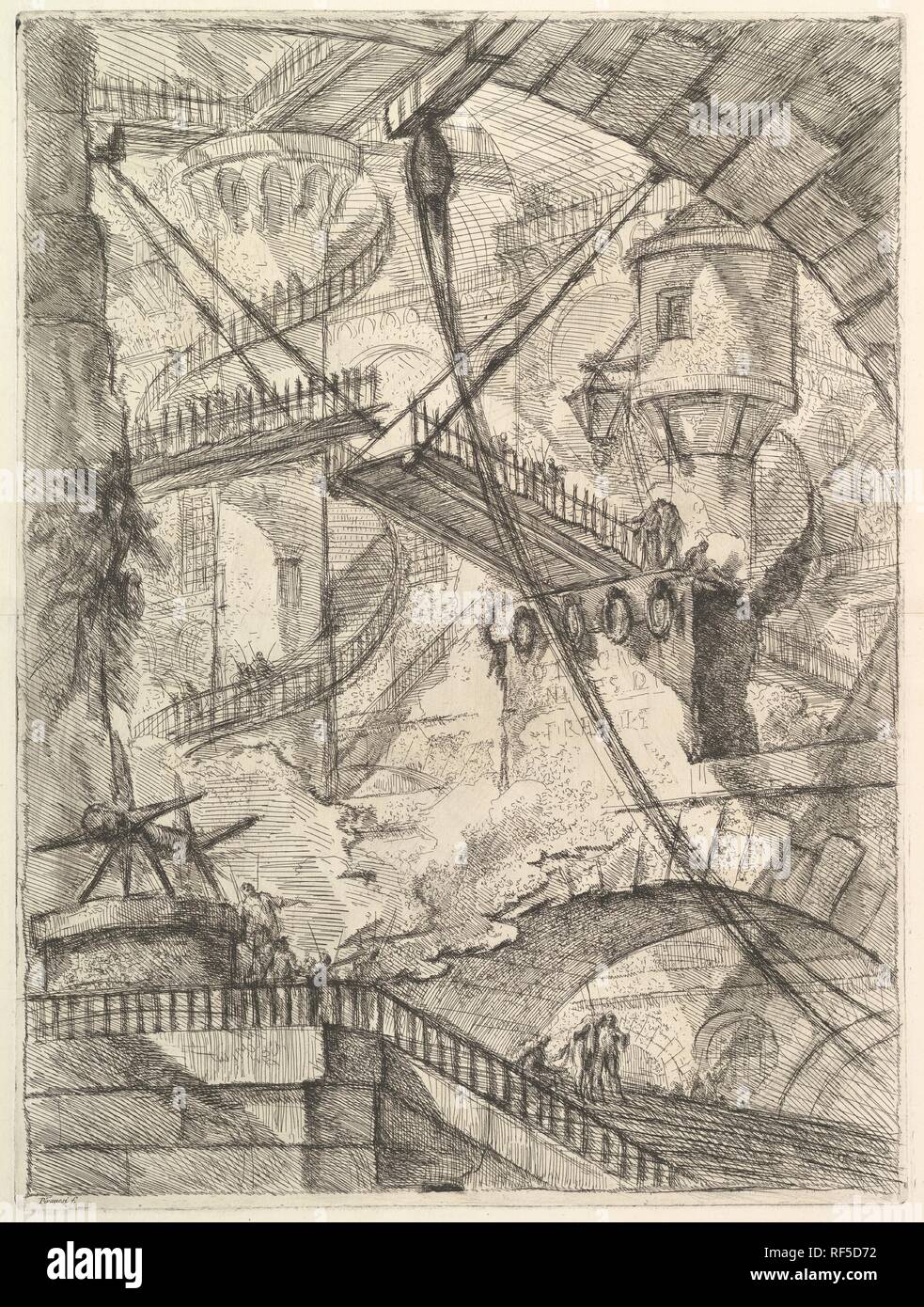 Le pont-levis, de Carceri d'invenzione (Prisons imaginaires). Artiste : Giovanni Battista Piranesi (Italien, Mogliano Veneto Rome 1720-1778). Dimensions : Plateau : 21 x 16 1/8 à 5/8. (54,9 x 40,9 cm) : feuille 24 x 19 15/16 7/16 in. (63,4 x 49,3 cm). Editeur : Giovanni Bouchard (Français, ca. 1716-1795). Series/portefeuille : Carceri d'invenzione. Date : ca. 1749-1750. Musée : Metropolitan Museum of Art, New York, USA. Banque D'Images