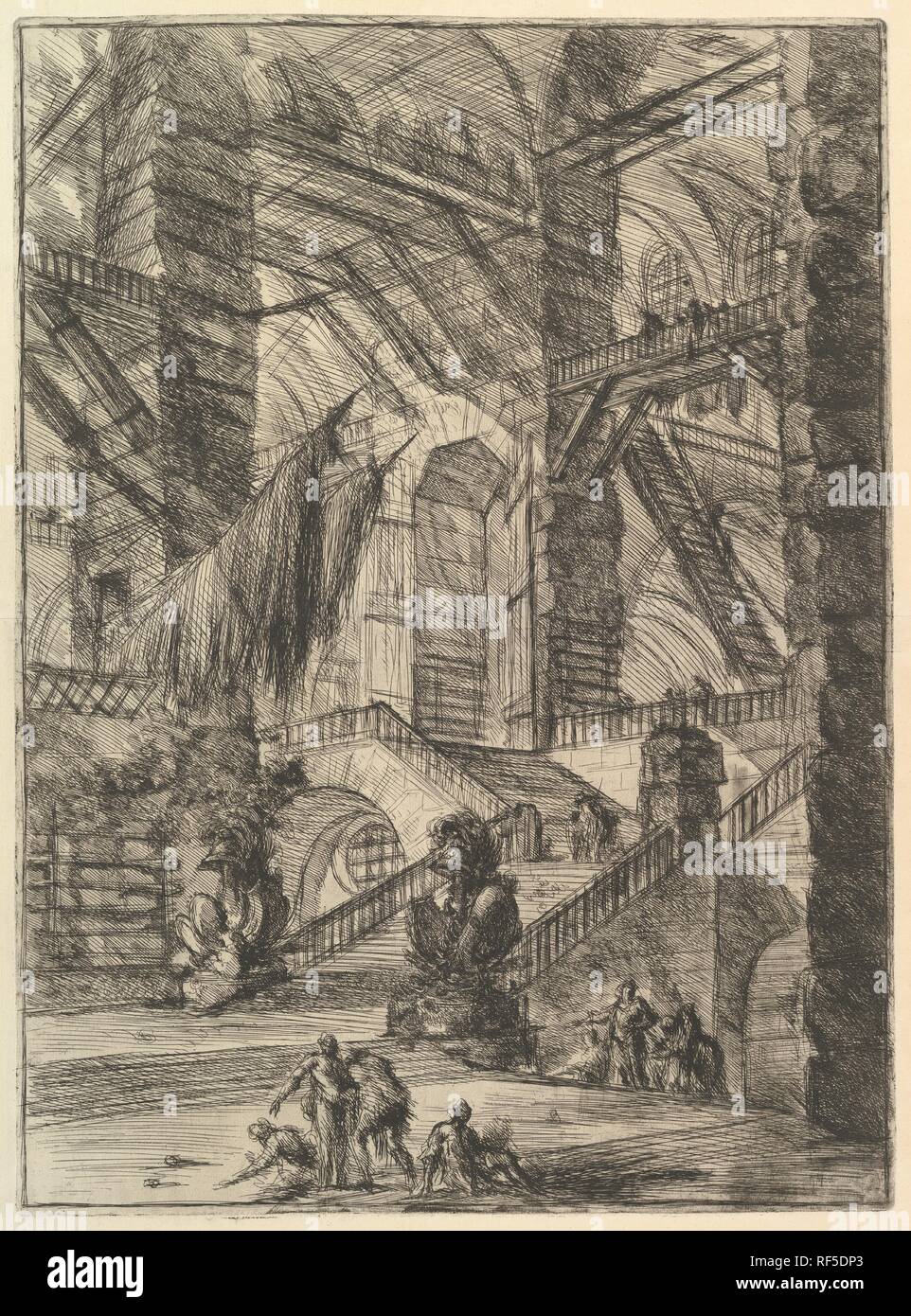 L'Escalier de trophées, de Carceri d'invenzione (Prisons imaginaires). Artiste : Giovanni Battista Piranesi (Italien, Mogliano Veneto Rome 1720-1778). Fiche Technique : Dimensions : 25 x 19 1/2 in. (63,5 x 49,5 cm) Plaque : 21 1/2 x 15 3/4 in. (54,6 x 40 cm). Editeur : Giovanni Bouchard (Français, ca. 1716-1795). Series/portefeuille : Carceri d'invenzione. Date : ca. 1749-1750. Musée : Metropolitan Museum of Art, New York, USA. Banque D'Images