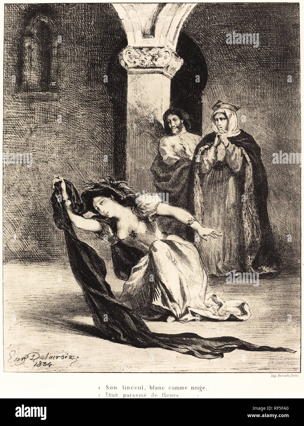 La chanson d'Ophélie (acte IV, scène V). En date du : 1834. Technique : lithographie. Musée : National Gallery of Art, Washington DC. Author : EUGENE DELACROIX. SHAKESPEARE, WILLIAM. DELACROIX, Eugène. Banque D'Images