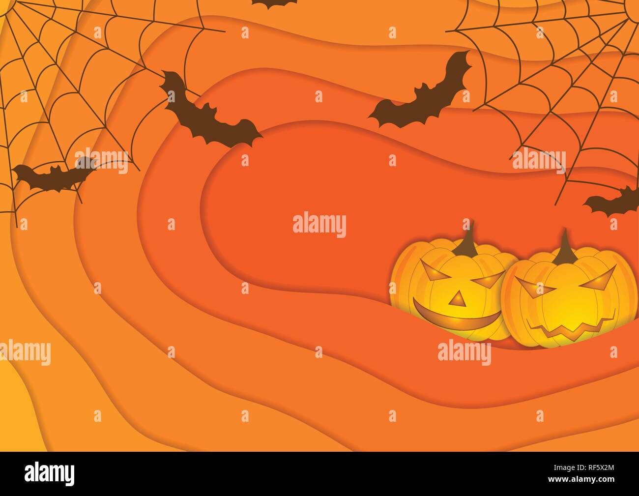 L'orange vif automne Halloween fond avec Jack-O-Lantern citrouilles et chauves-souris. Conception vectorielle Illustration de Vecteur