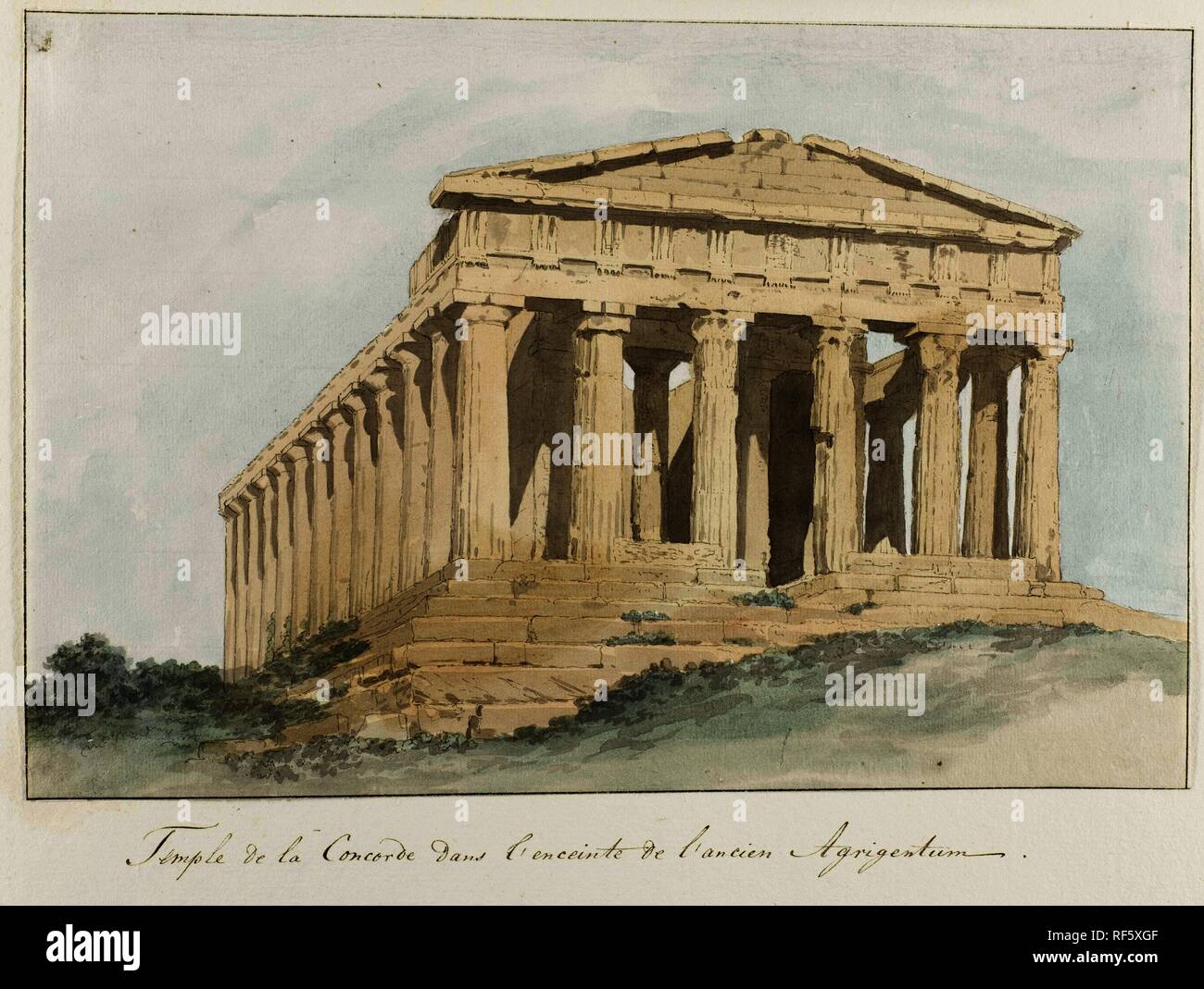 Concorde tempel binnen muren van oude Agrigentum. Temple de la concorde dans l'enceinte de l'ancien Agrigentum (titre sur l'objet). Voyage en Italie, en Sicile et à Malte - 1778 (titre de la série). Rapporteur pour avis : Louis Ducros. Dating : 1778. Dimensions : H 202 mm × W 205 mm. Musée : Rijksmuseum, Amsterdam. Banque D'Images