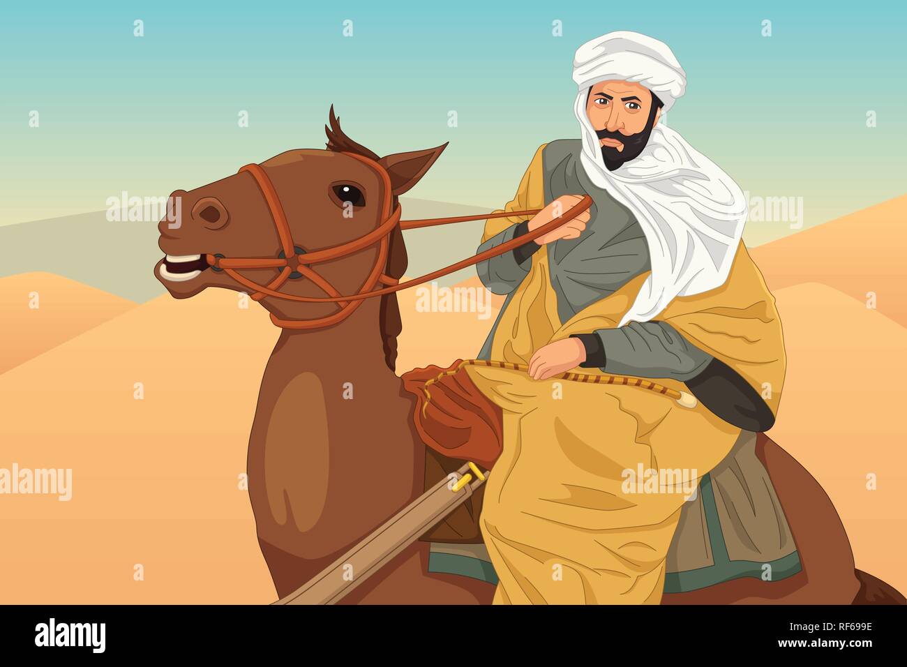 Un vecteur illustration de Ibn Battuta Riding a Horse Illustration de Vecteur