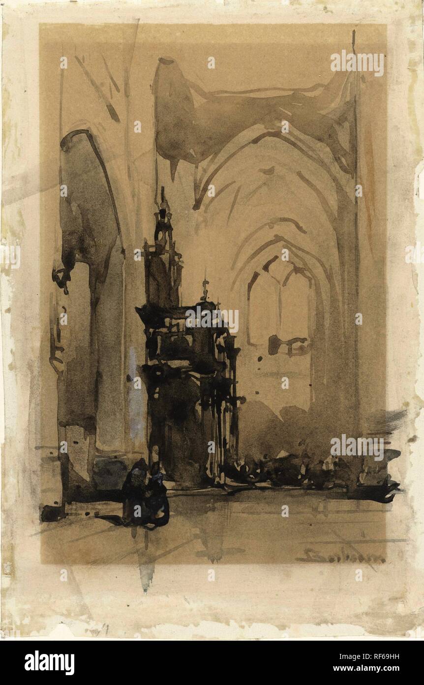 Vue de l'oxal de Cathédrale Saint-Jean à 's-Hertogenbosch. Rapporteur pour avis : Johannes Bosboom (mentionné sur l'objet). Dating : 1851. Dimensions : H 160 mm × W 110 mm. Musée : Rijksmuseum, Amsterdam. Banque D'Images