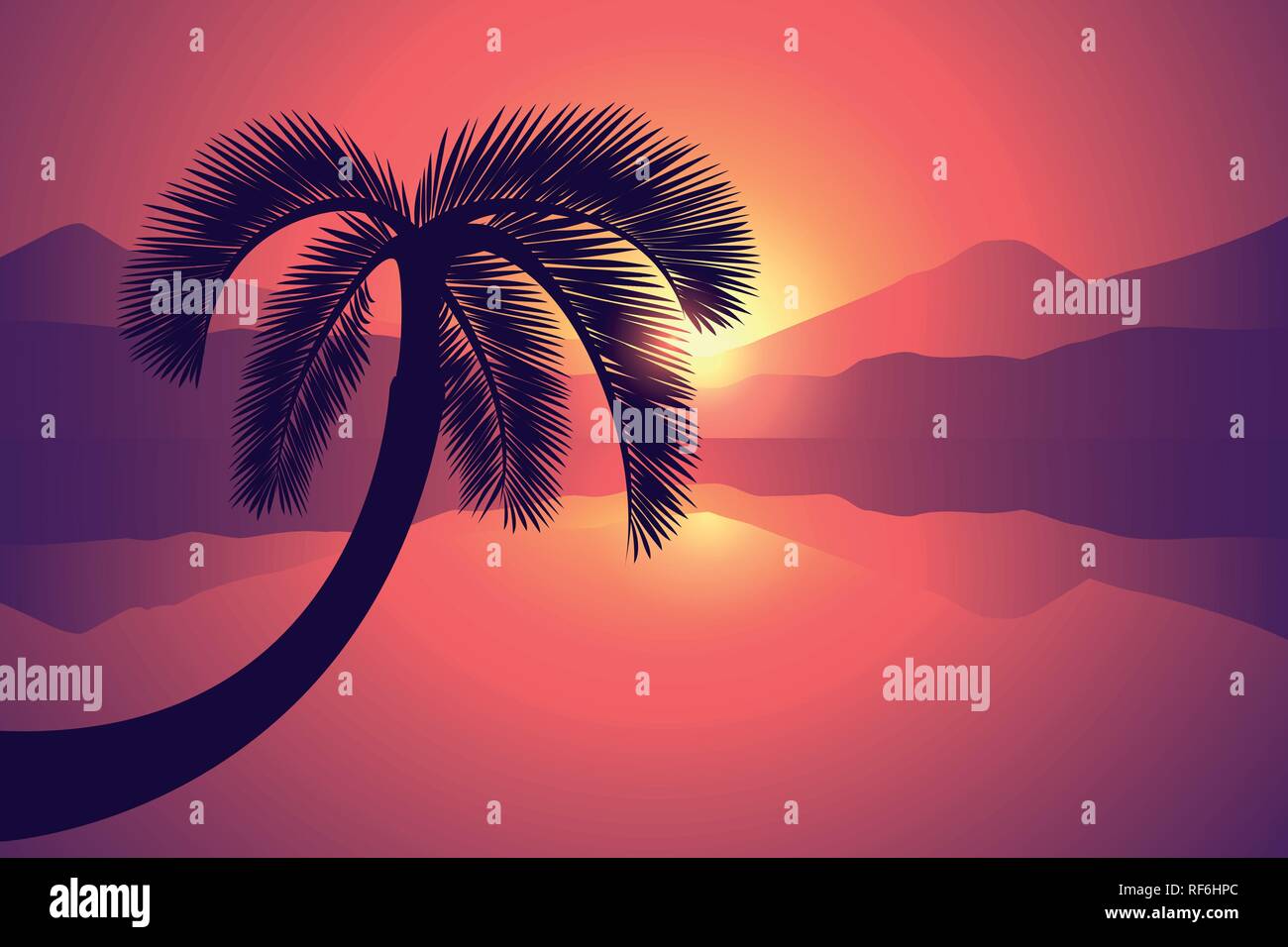 Magnifique coucher de soleil sur la mer avec palmier des vacances paysage vector illustration EPS10 Illustration de Vecteur