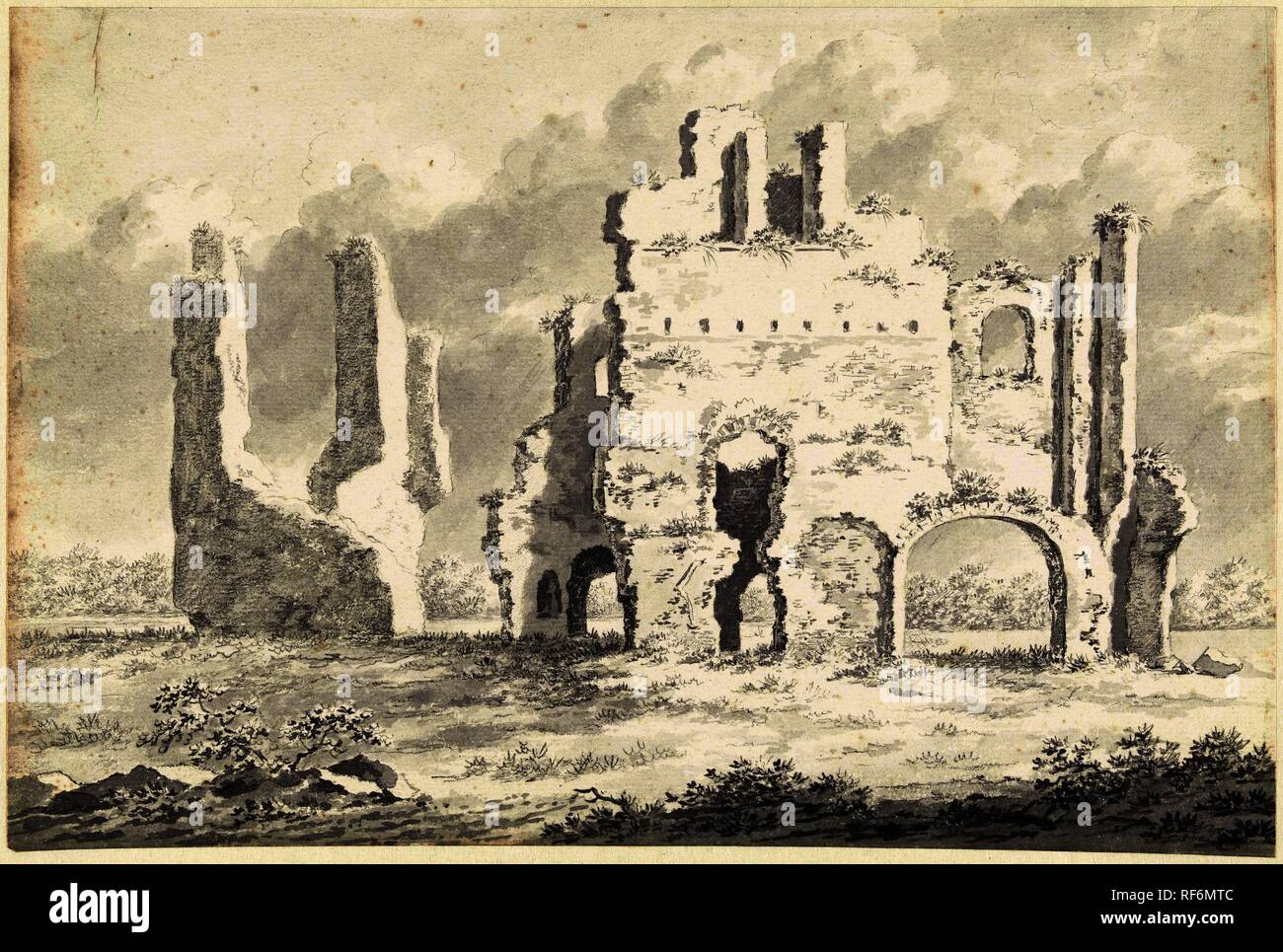 Ruine de l'abbaye de Rijnsburg. Rapporteur pour avis : Gerardus Johannes Verburgh. Dating : 1812. Dimensions : H 224 mm × W 333 mm. Musée : Rijksmuseum, Amsterdam. Banque D'Images