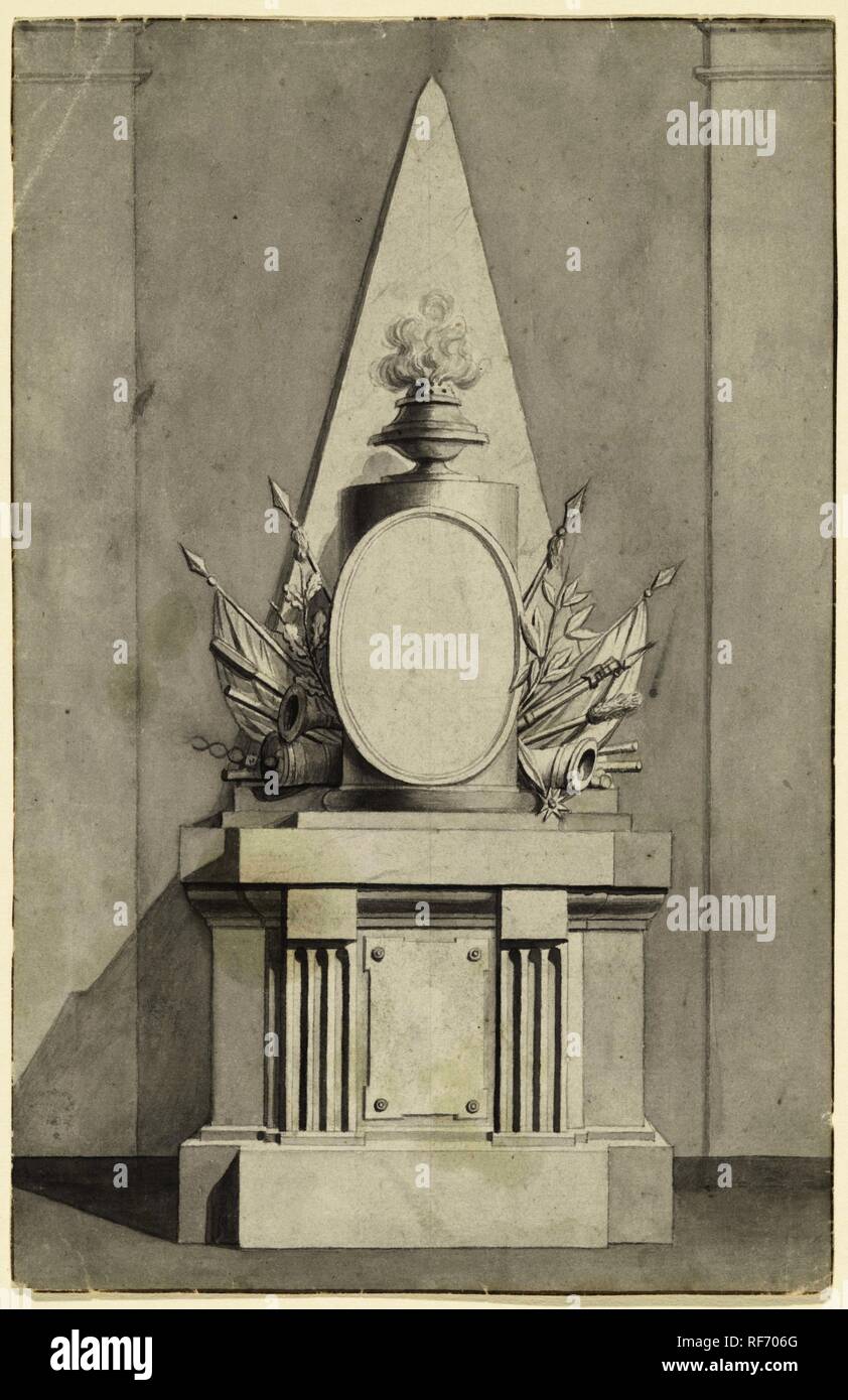 Monument funéraire à l'obélisque et le médaillon. Rapporteur pour avis : anonyme. Dating : 1650 - 1800. Dimensions : H 260 mm × W 168 mm. Musée : Rijksmuseum, Amsterdam. Banque D'Images
