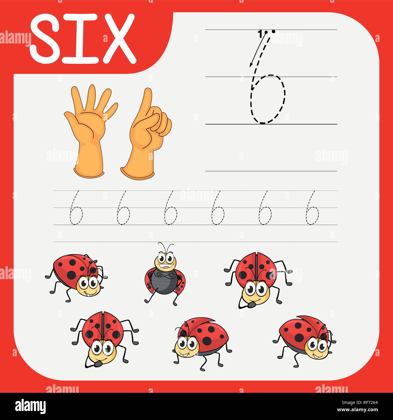 Numéro six feuilles traçage illustration Illustration de Vecteur