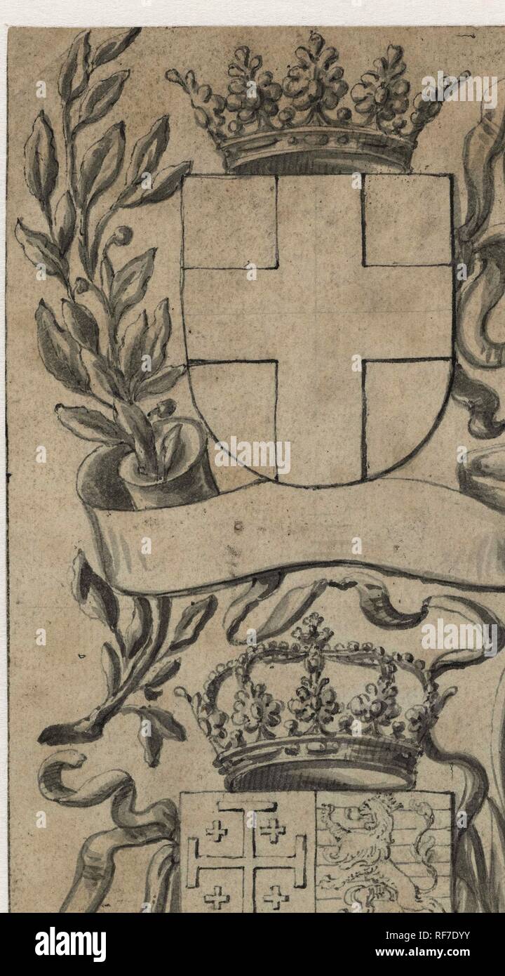 Couronné Deux blasons. Rapporteur pour avis : Pieter Jansz.. Dating : 1630 - 1672. Dimensions : H 150 mm × w 78 mm. Musée : Rijksmuseum, Amsterdam. Banque D'Images