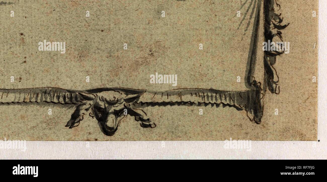 Cartouche rectangulaire avec ram têtes. Rapporteur pour avis : Pieter Jansz.. Dating : 1630 - 1672. Dimensions : H 59 mm × W 124 mm. Musée : Rijksmuseum, Amsterdam. Banque D'Images