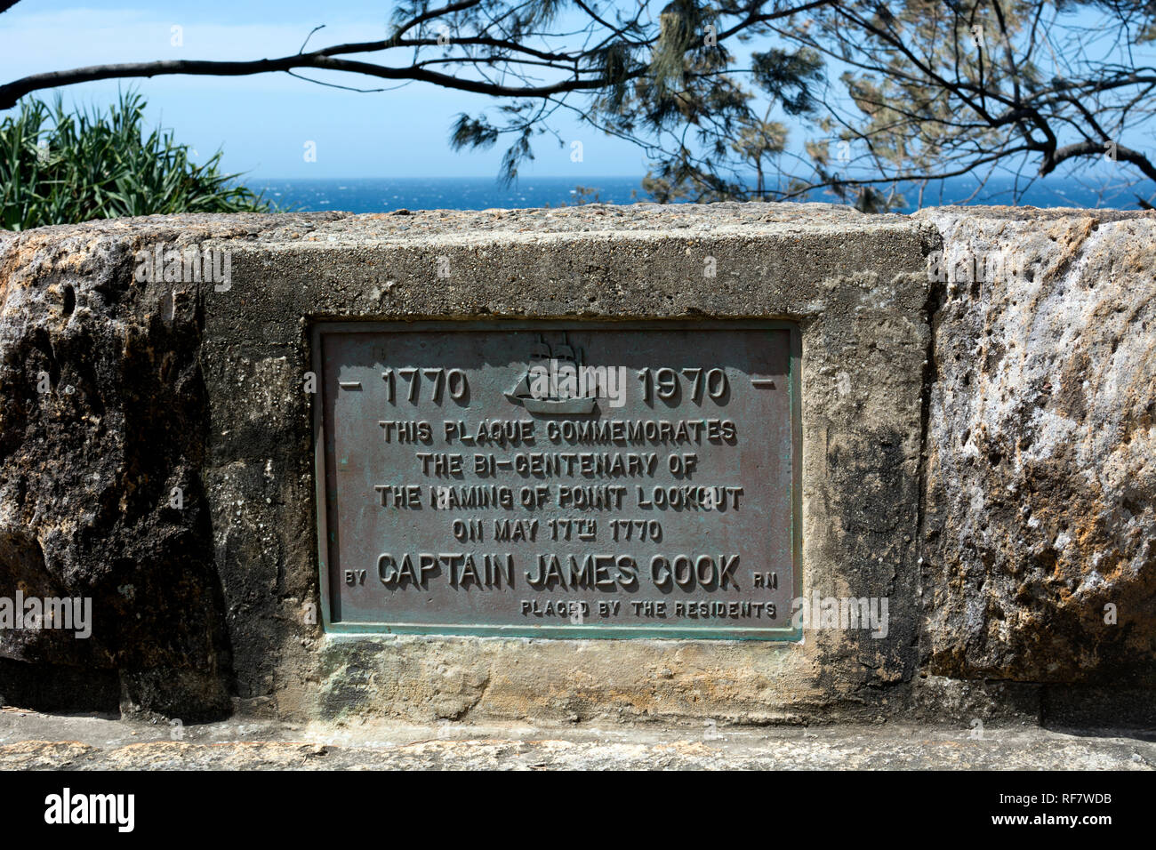 Le capitaine Cook plaque, Point Lookout, North Stradbroke Island, Queensland, Australie Banque D'Images