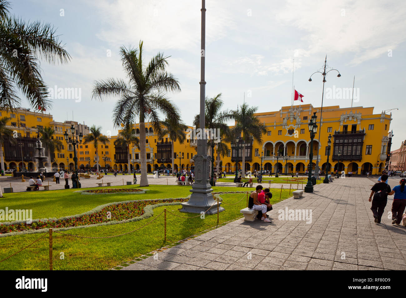 La plaza de Armas et les édifices à Lima, Pérou Banque D'Images