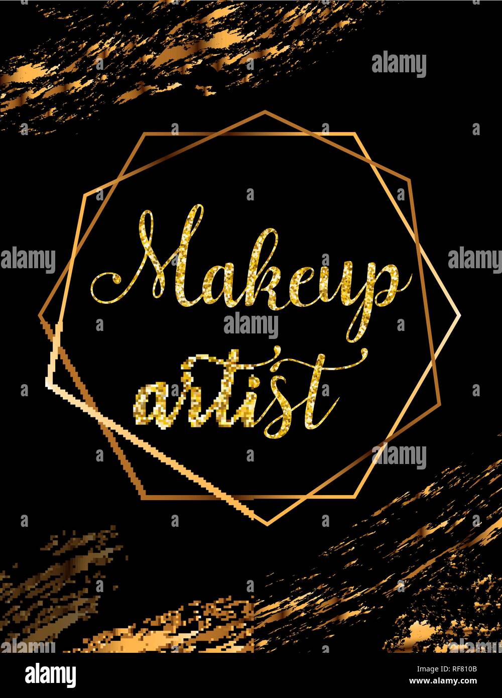 Mode fête vector poster avec éblouissement cristal or headline, logos, bannières, maquilleuse beauté pour maître, pancarte Illustration de Vecteur