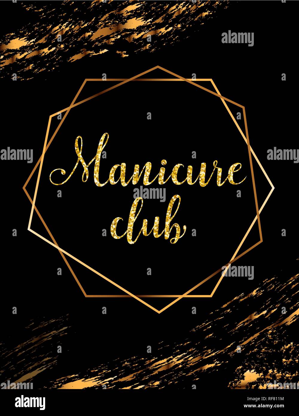 Avec l'or de l'affiche de vecteur manucure reflets de cristal titre, logos, bannières club manucure beauté pour maître, pancarte Illustration de Vecteur