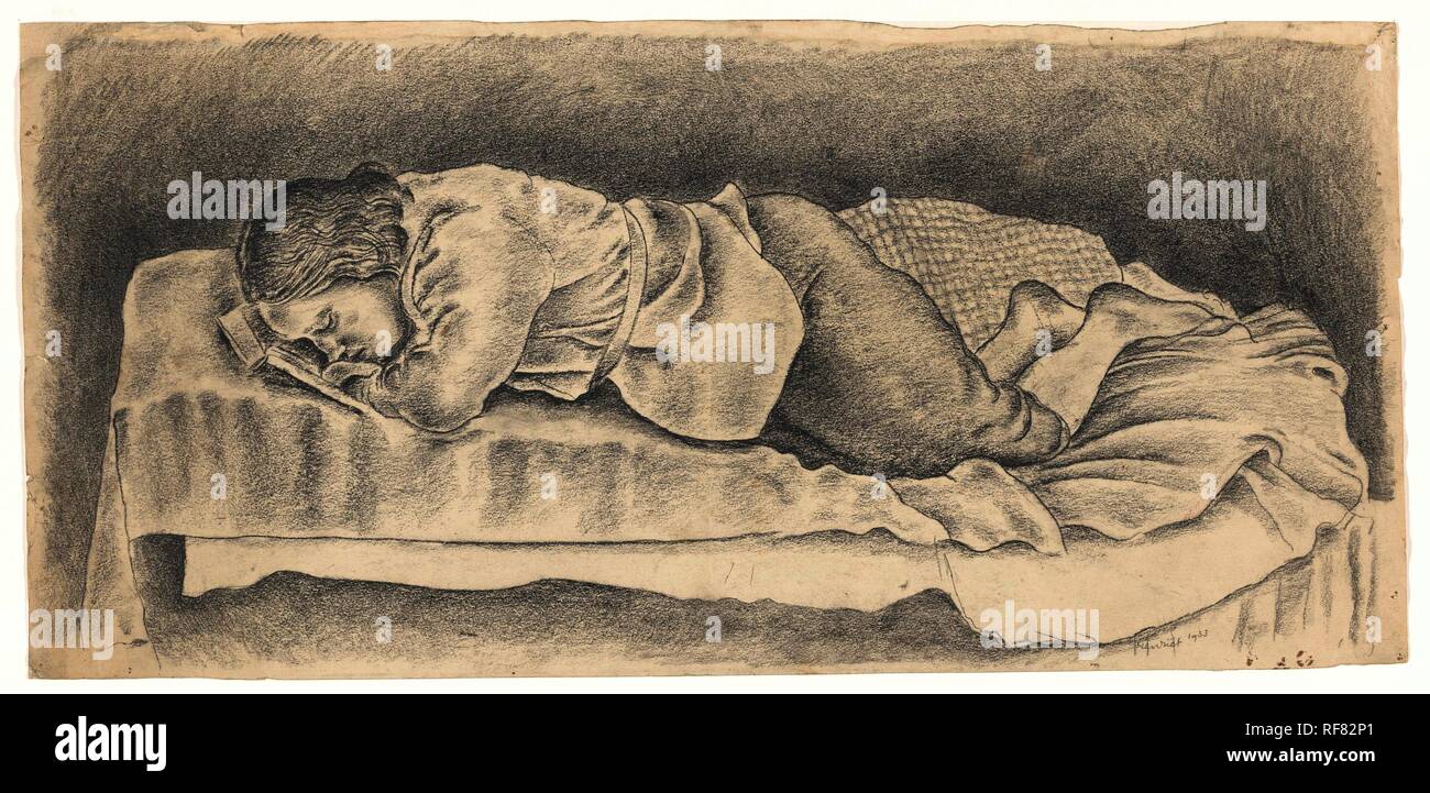 Fauteuil inclinable, femme endormie. Rapporteur pour avis : Henk Henriët. Dating : 1933. Dimensions : H 612 mm × W 291 mm. Musée : Rijksmuseum, Amsterdam. Banque D'Images