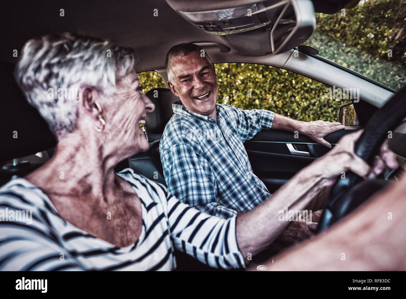 Senior couple sitting in car Banque D'Images