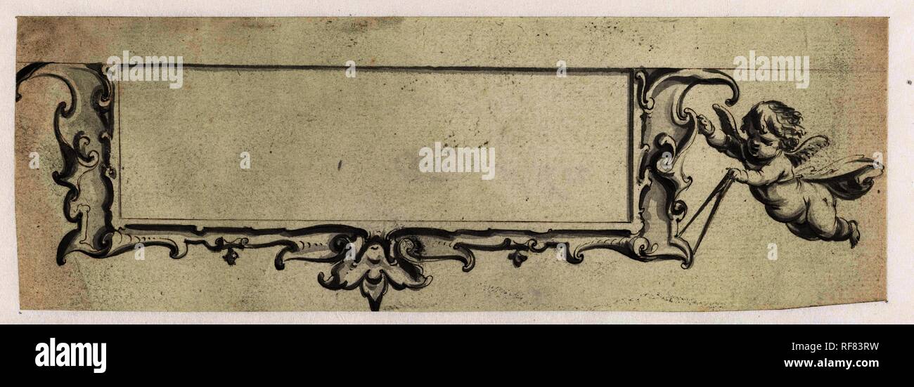 Cartouche avec un putto volant. Rapporteur pour avis : Pieter Jansz.. Dating : 1630 - 1672. Dimensions : H 65 mm × W 192 mm. Musée : Rijksmuseum, Amsterdam. Banque D'Images