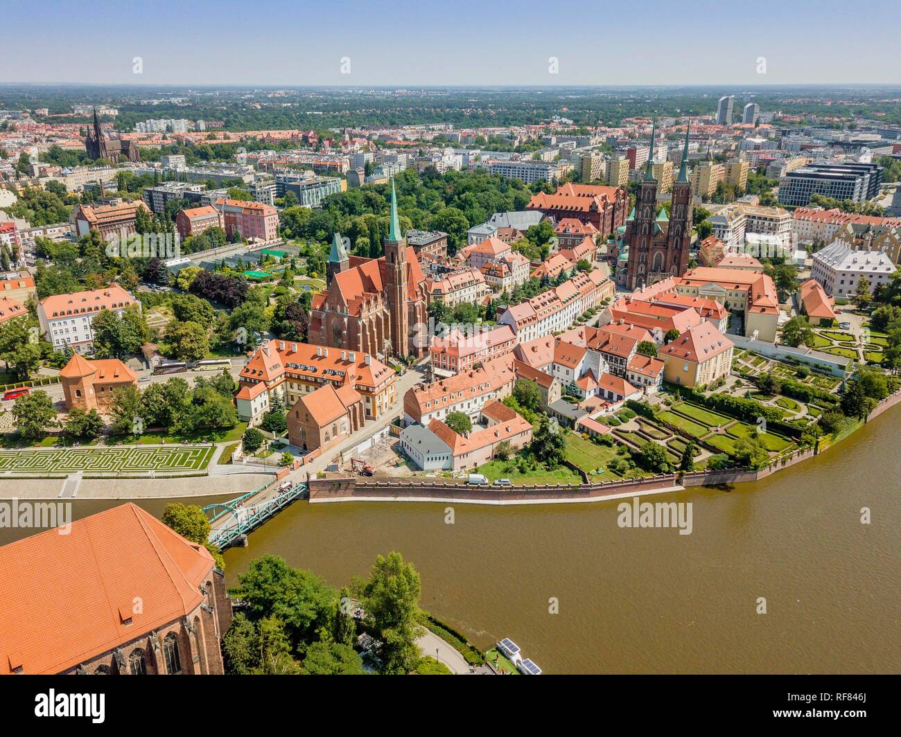 La plus ancienne image de drone, partie historique de Wroclaw située  principalement sur les îles, Pologne Photo Stock - Alamy
