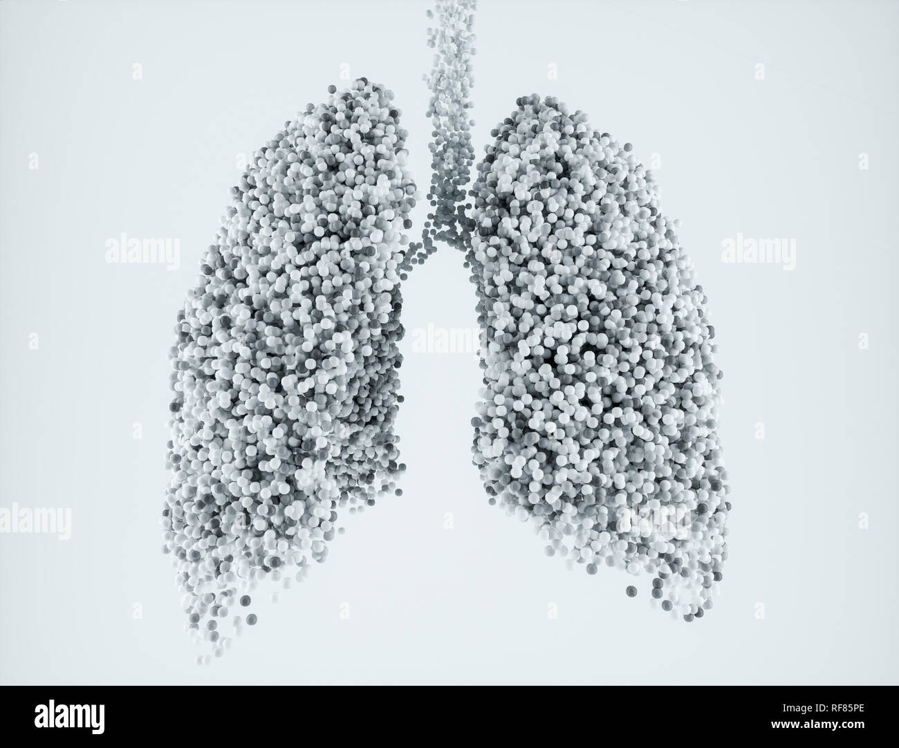 Nanoparticules dans les poumons sur fond blanc - le rendu 3D Banque D'Images