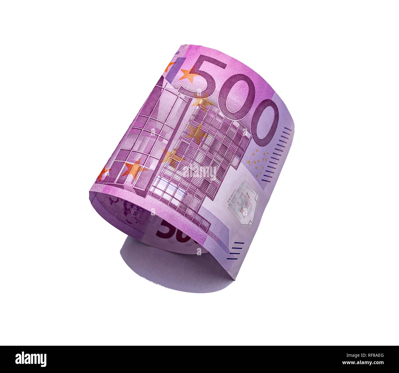 Cinq cents euros note sur fond blanc. Banque D'Images