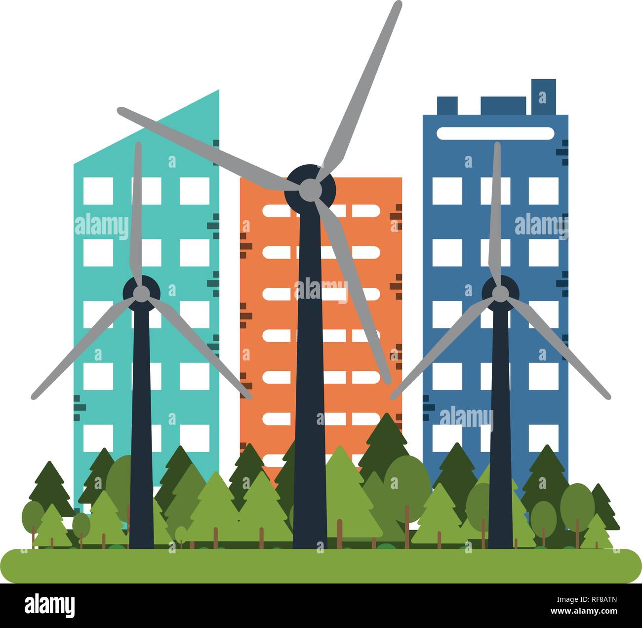 Bâtiment et éoliennes Illustration de Vecteur