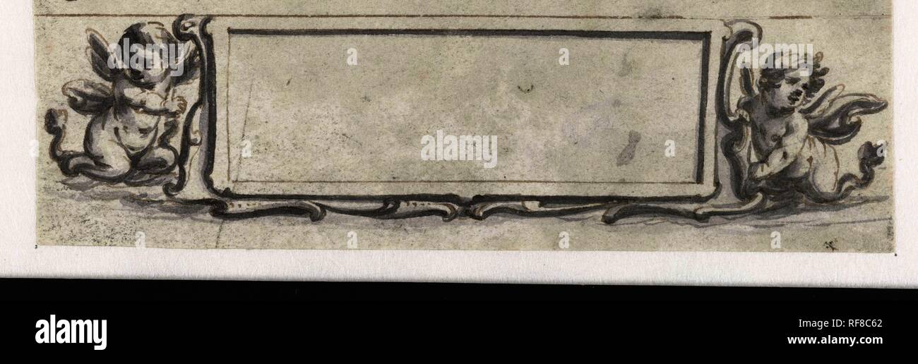 Cartouche avec deux putti. Rapporteur pour avis : Pieter Jansz.. Dating : 1630 - 1672. Dimensions : H 35 mm × W 113 mm. Musée : Rijksmuseum, Amsterdam. Banque D'Images