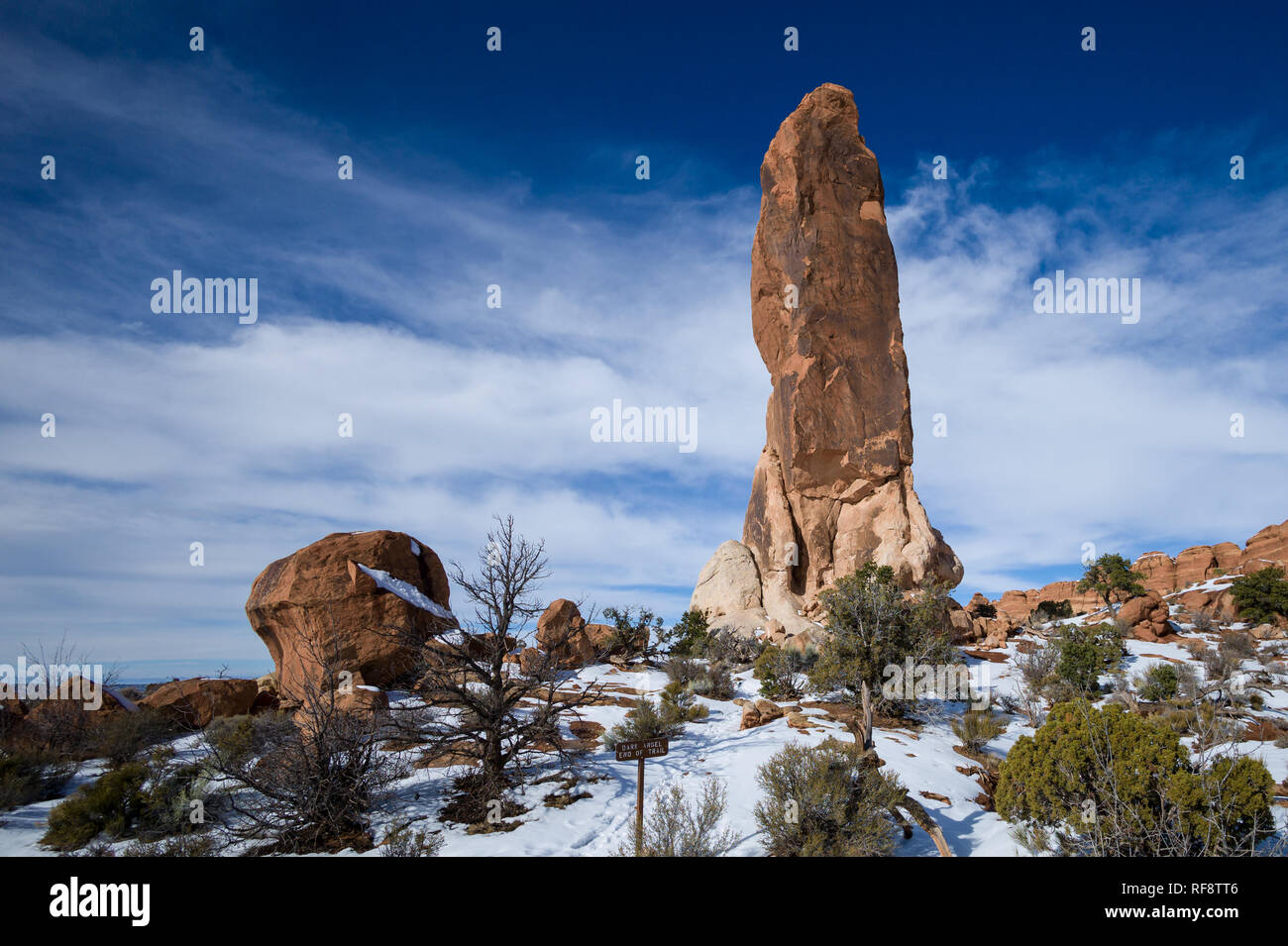 L'hiver est le moment idéal pour visiter Arches National Park dans l'Utah, où le parc est moins bondé et il y a une chance de neige recouvrent le paysage Banque D'Images